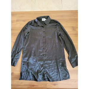 Princess Polly Black Satin shirt dress